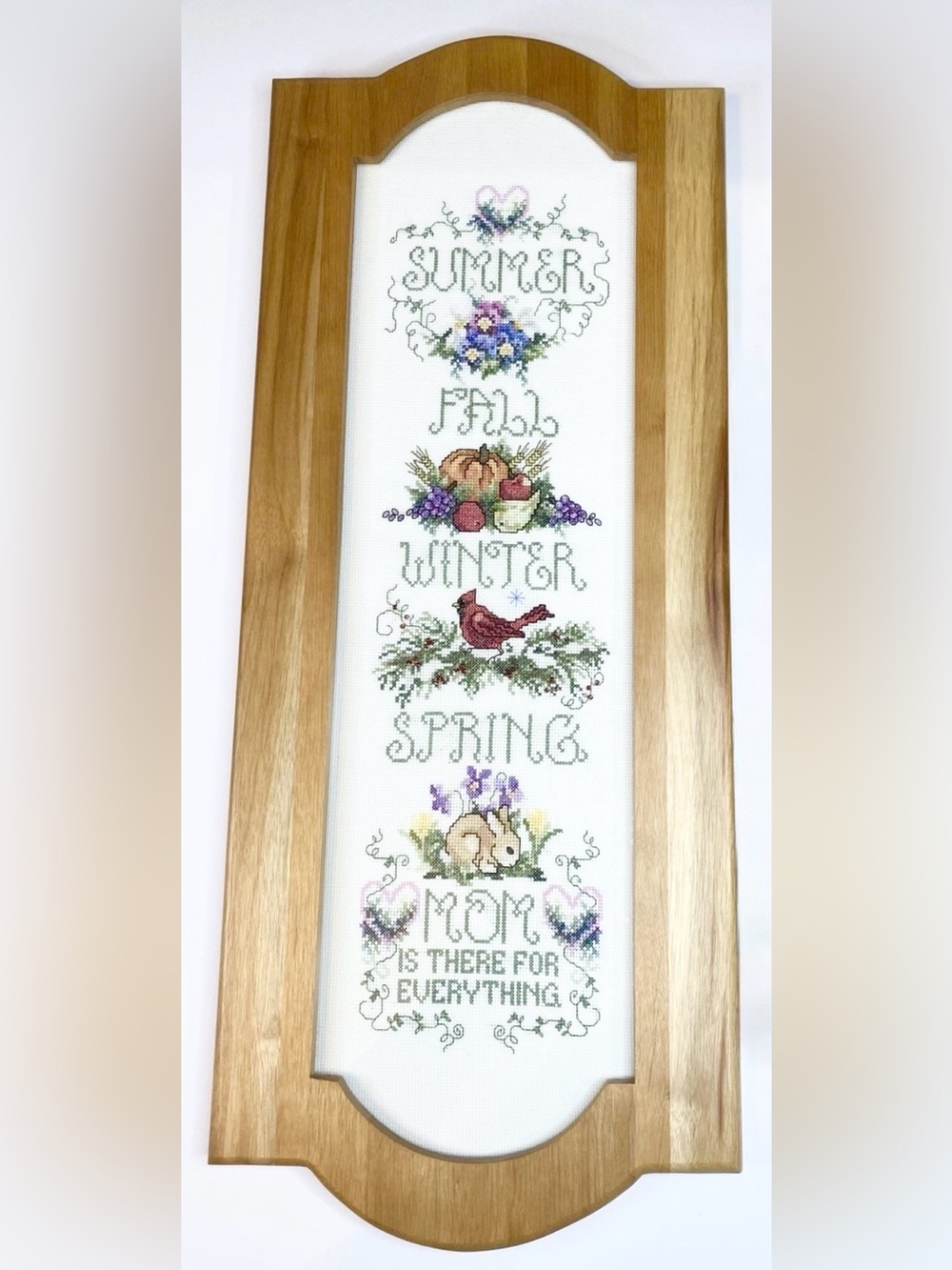 Vintage Cross Stitch Framed Animals Fruit Mother Handcrafted Wooden Frame 90s